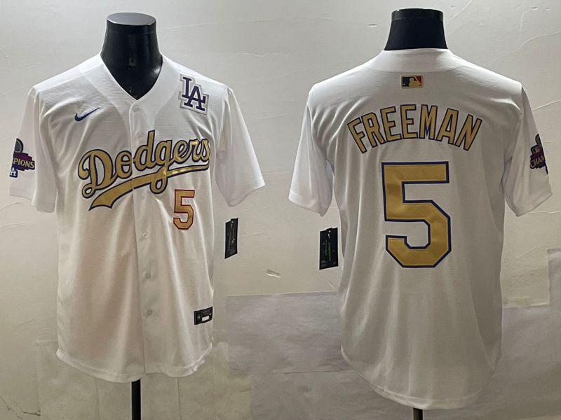 Men Los Angeles Dodgers #5 Freeman White Gold Game 2025 Nike MLB Jersey style 3284